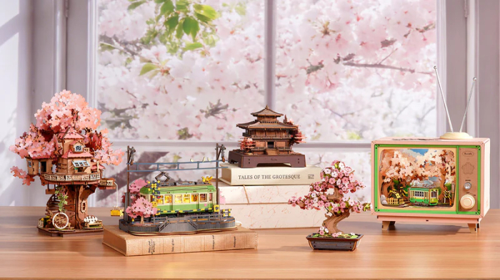 Puzzle 3D, din lemn, Pagoda cu sakura, 235 piese [4]