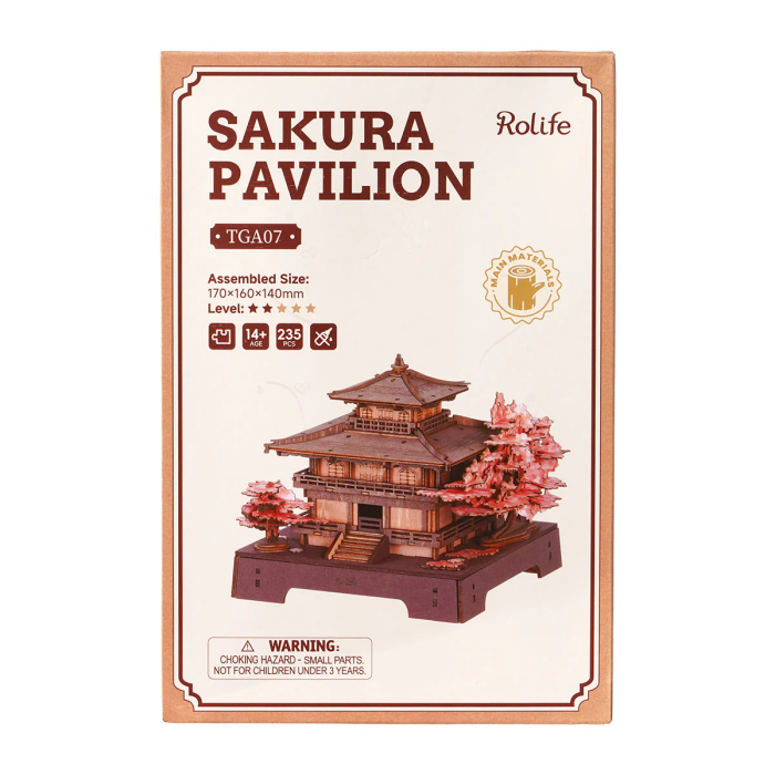 Puzzle 3D, din lemn, Pagoda cu sakura, 235 piese [12]
