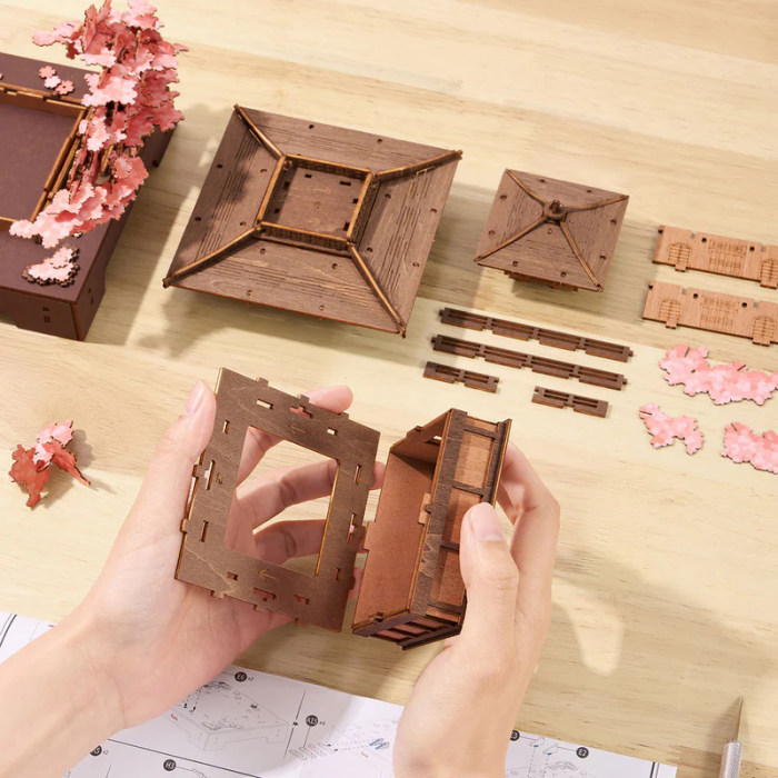 Puzzle 3D, din lemn, Pagoda cu sakura, 235 piese [5]