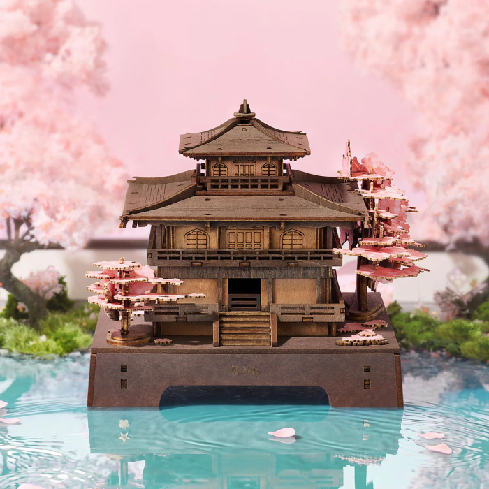 Puzzle 3D, din lemn, Pagoda cu sakura, 235 piese [11]