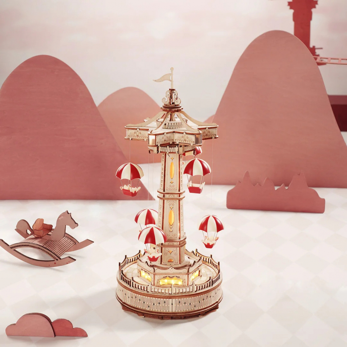 Puzzle 3D Mecanic, cutiuta muzicala, Turnul cu parasute, 184 piese [3]