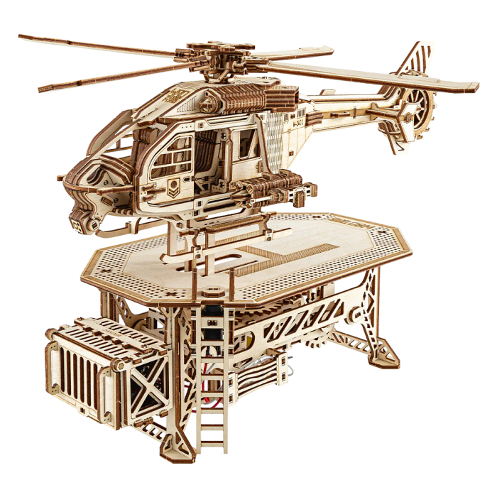 Puzzle 3D, electric, din lemn, Elicopter Thunder Chopper, 485 piese [4]