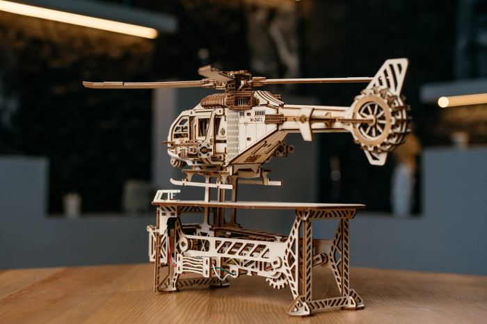 Puzzle 3D, electric, din lemn, Elicopter Thunder Chopper, 485 piese [8]