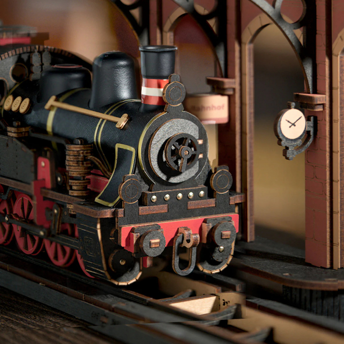 Puzzle 3D, mecanic, din lemn, Tren cu aburi, 405 piese [6]