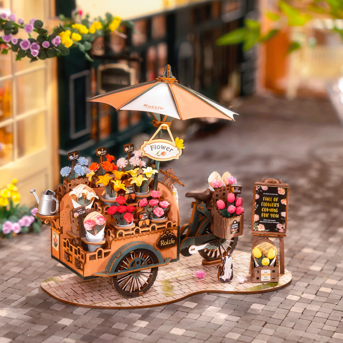 Puzzle 3D, din lemn, Carucior cu flori, 187 piese [3]