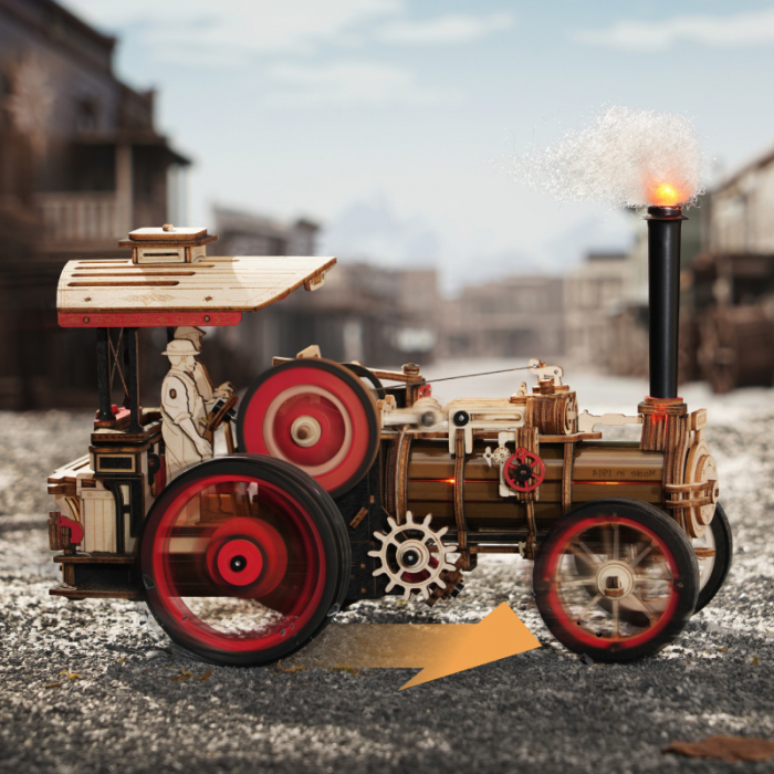 Puzzle 3D, mecanic, din lemn, Motor cu abur (cu baterie), 469 piese [4]