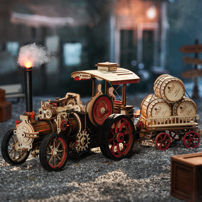 Puzzle 3D, mecanic, din lemn, Motor cu abur (cu baterie), 469 piese [2]
