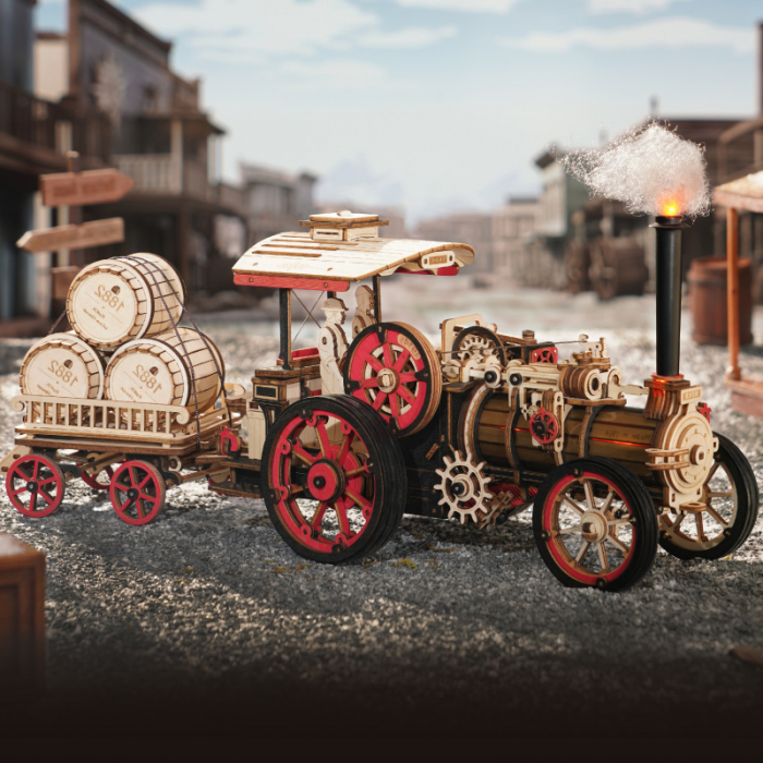 Puzzle 3D, mecanic, din lemn, Motor cu abur (cu baterie), 469 piese [3]