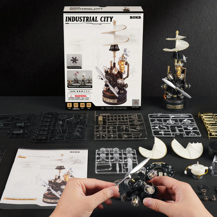 Puzzle 3D mecanic, din metal si plastic, Elicopterul lui Da Vinci, 154 piese [8]