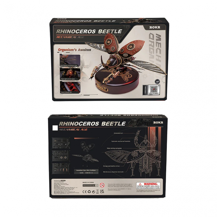 Puzzle 3D mecanic, din metal si plastic, Gandacul rinocer bionic, 156 piese [6]
