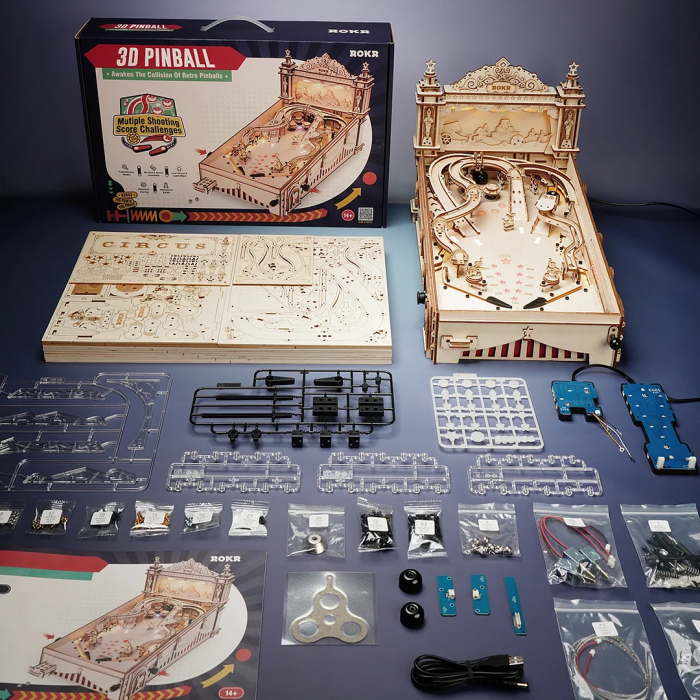 Puzzle 3D mecanic, din lemn, Masa de pinball, 482 piese [3]