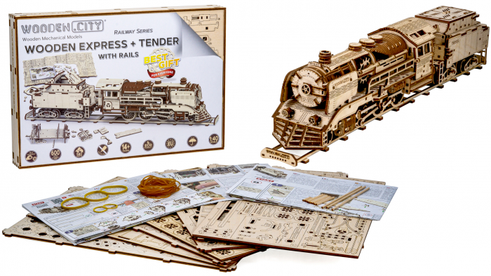 Puzzle 3D Mecanic, Tren cu vagon si sina, 580 piese [7]