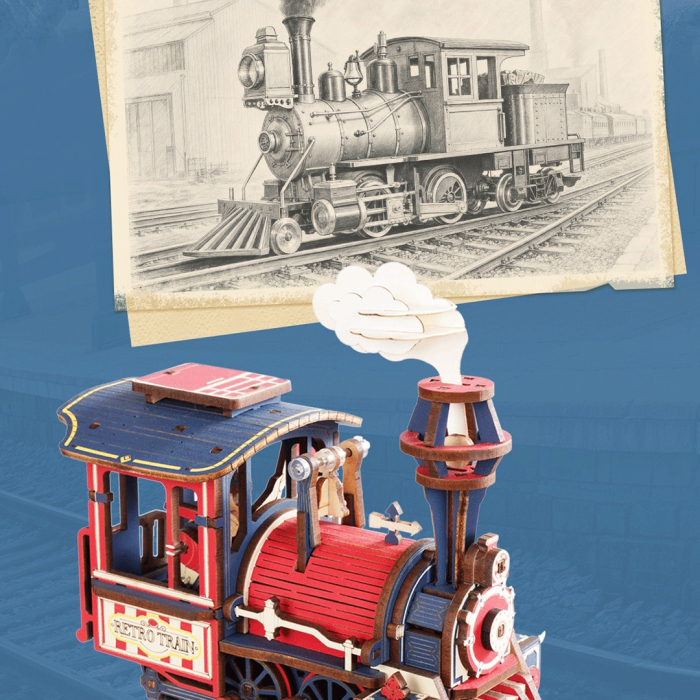 Puzzle 3D, pendul mecanic, Locomotiva rosie, 223 piese [3]