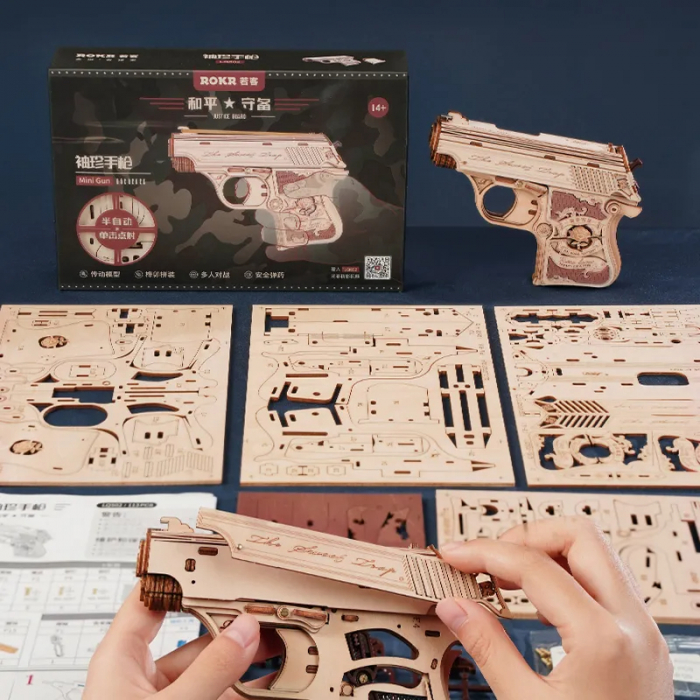 Puzzle 3D,  mecanic, din lemn, Pistolet, 125 piese [5]