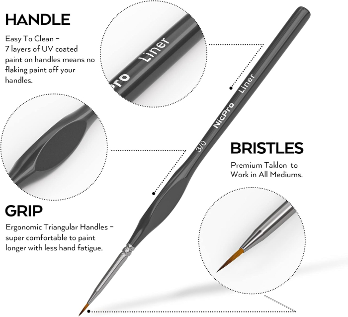 Set 7 pensule Nicpro cu varf rotund pentru detalii fine [3]