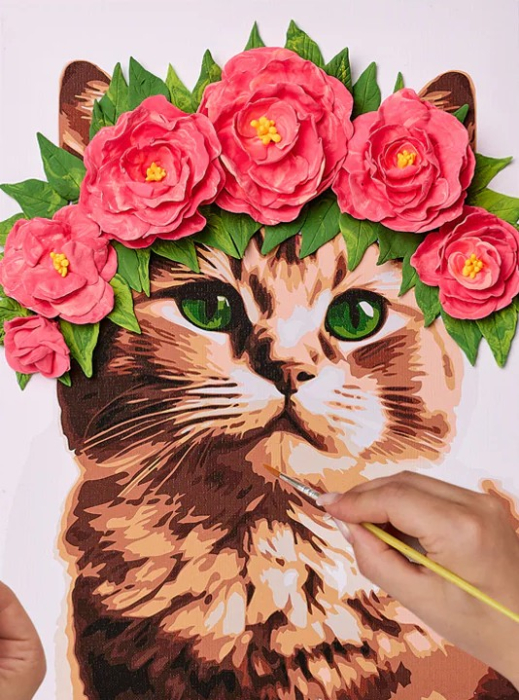 Set 2-in-1 pictura pe numere si pictura senzoriala 3D cu argila usoara, Pisica cu coronita, 30x40 cm [1]