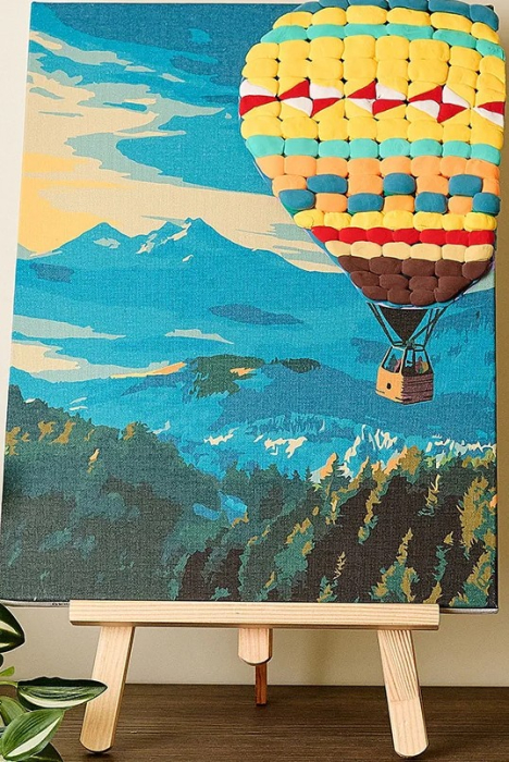 Set 2-in-1 pictura pe numere si pictura senzoriala 3D cu argila usoara, Zbor cu balonul, 30x40 cm [1]