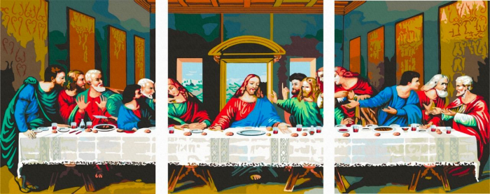 Set 3 picturi pe numere, cu sasiu, Cina cea de taina - da Vinci, 120x50 cm [4]