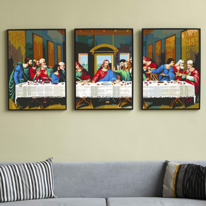 Set 3 picturi pe numere, cu sasiu, Cina cea de taina - da Vinci, 120x50 cm [2]