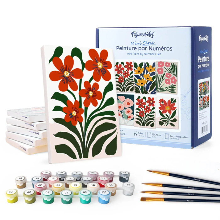 Set 6 mini-picturi pe numere, cu sasiu, Motive florale colorate, 15x20cm [3]