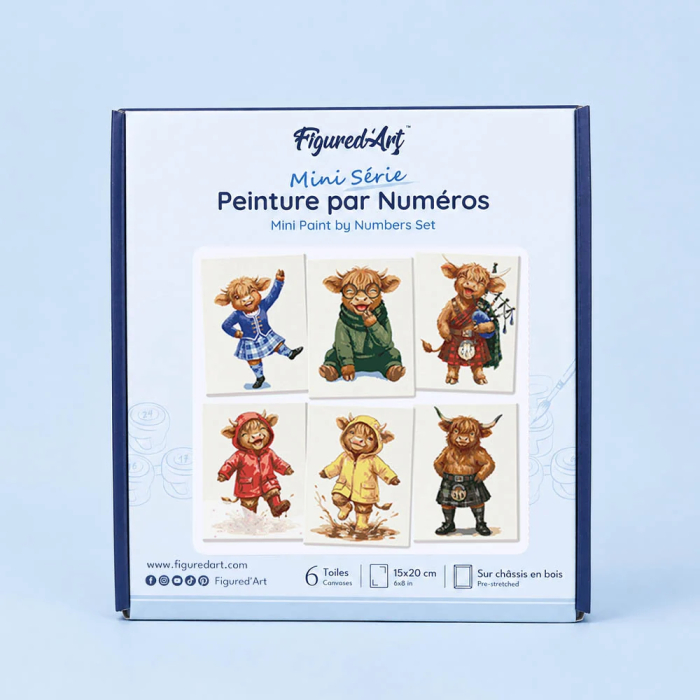 Set 6 mini-picturi pe numere, cu sasiu, Prietenii de la ferma din Scotia, 15x20cm [6]