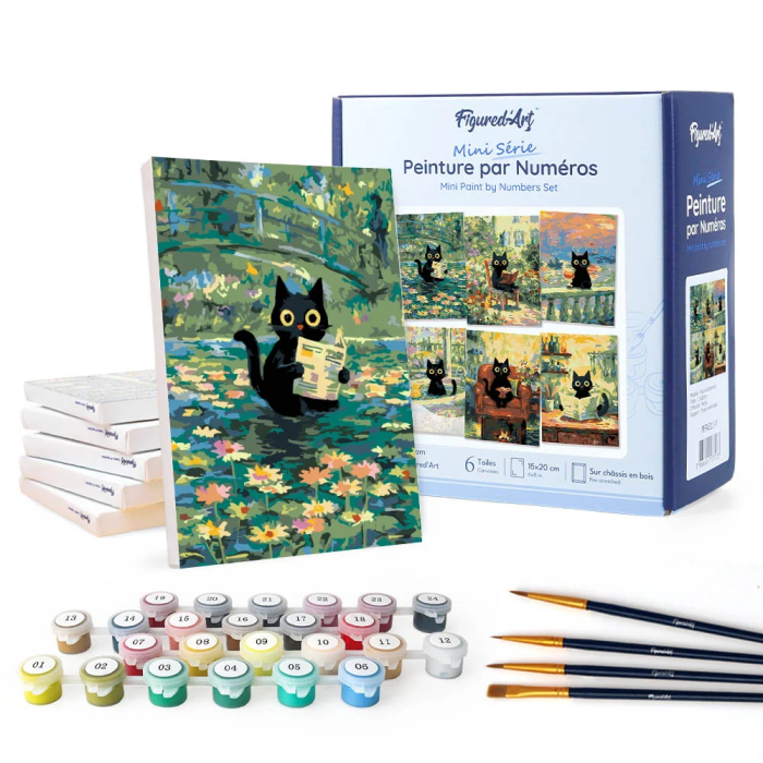 Set 6 mini-picturi pe numere, cu sasiu, Pisica Monet, 15x20cm [3]