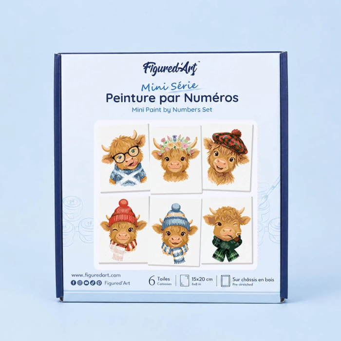 Set 6 mini-picturi pe numere, cu sasiu, Prieteni taurasi, 15x20cm [6]