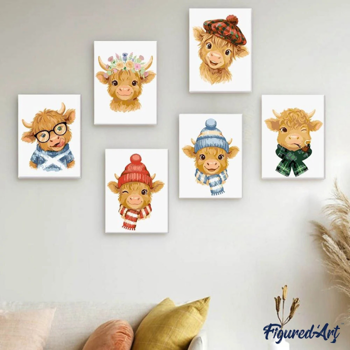 Set 6 mini-picturi pe numere, cu sasiu, Prieteni taurasi, 15x20cm [2]