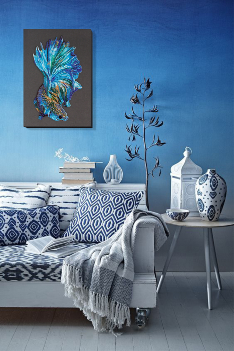 Set broderie cu margele cusute, Albastru-auriu [6]