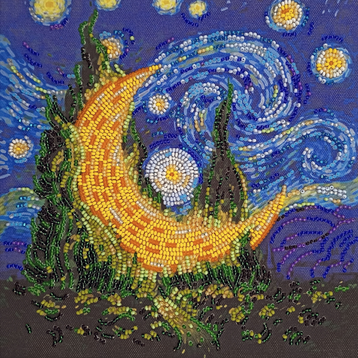 Set broderie cu margele cusute, Luna cu chiparosi, 20x20 cm [1]