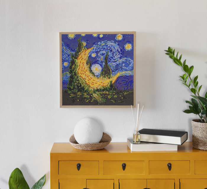 Set broderie cu margele cusute, Luna cu chiparosi, 20x20 cm [2]