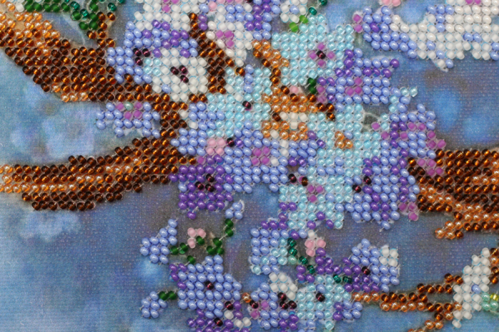 Set broderie cu margele cusute, Ramura inflorita, 36x27 cm [2]