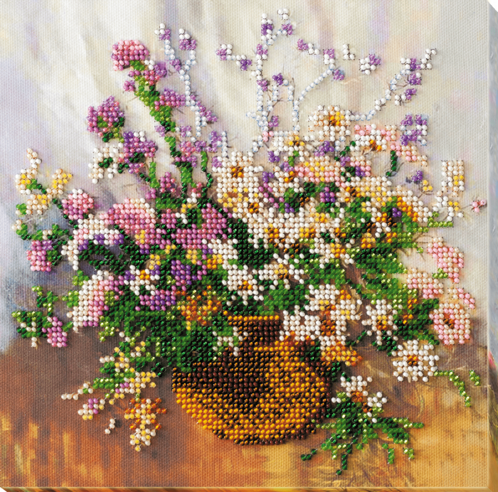 Set broderie cu margele cusute, Buchet delicat, 20x20 cm [1]