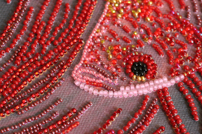 Set broderie cu margele cusute, Rosu-auriu [2]