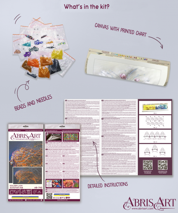 Set broderie cu margele cusute, Leu auriu, 53x30 cm [8]