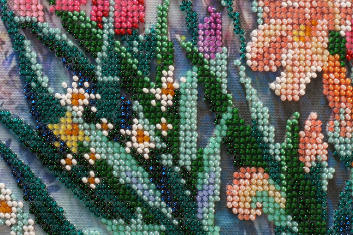 Set broderie cu margele cusute, Gradina dimineata, 35x27 cm [4]