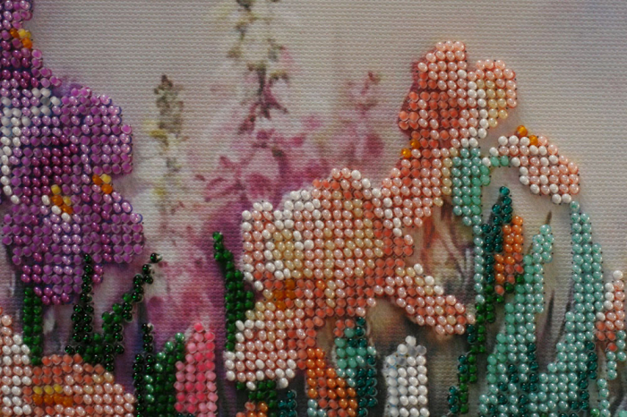 Set broderie cu margele cusute, Gradina dimineata, 35x27 cm [2]