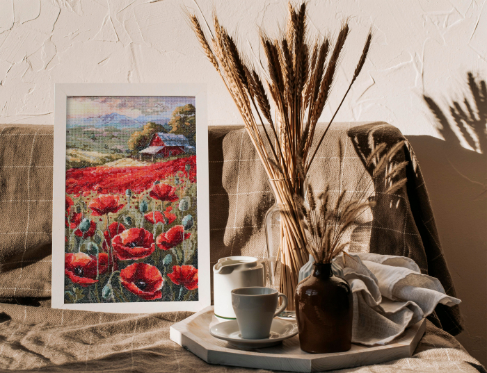 Set broderie in cruciulita, Maci la apus, 19x30 cm [2]