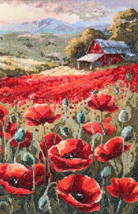 Set broderie in cruciulita, Maci la apus, 19x30 cm [1]