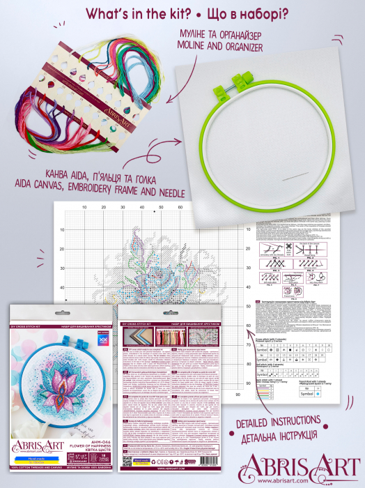 Set broderie in cruciulita, cu gherghef, Floarea fericirii, 15x15 cm [2]
