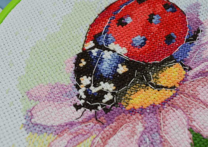 Set broderie in cruciulita, cu gherghef, Buburuza, 17x17 cm [2]