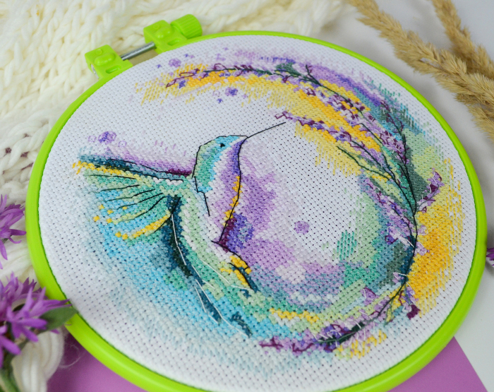 Set broderie in cruciulita, cu gherghef, Colibri, 15x15 cm [2]
