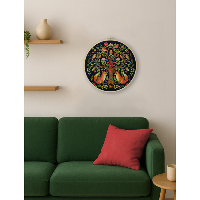 Set broderie in cruciulita, fara gherghef, Copacul povestilor din padure, 30x30 cm [5]