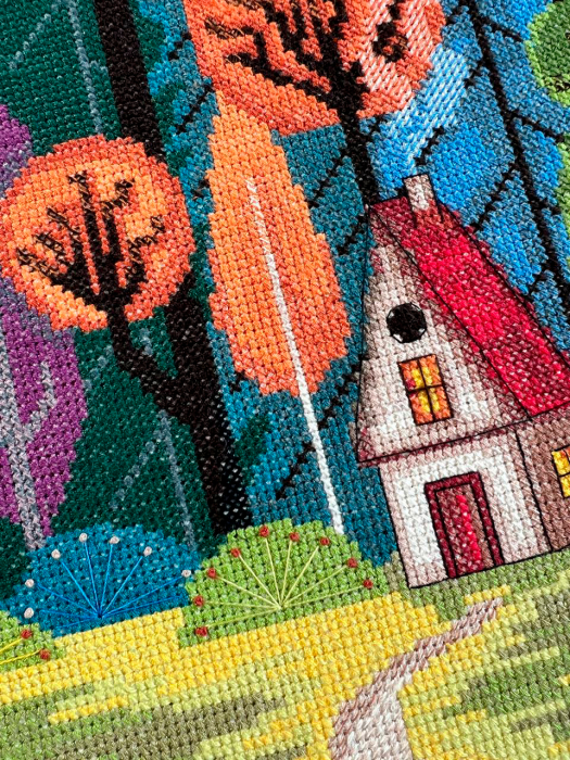 Set broderie in cruciulita, Coliba din padure, 32x41 cm [4]