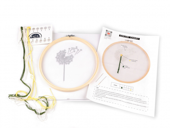 Set broderie pe tul preimprimat, cu gherghef, Papadie 1, Ø19 cm [2]