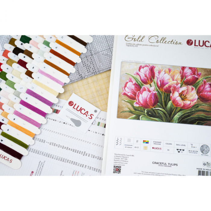 Set goblen de cusut, cu diagrama, Lalele gratioase, 35x24 cm [3]