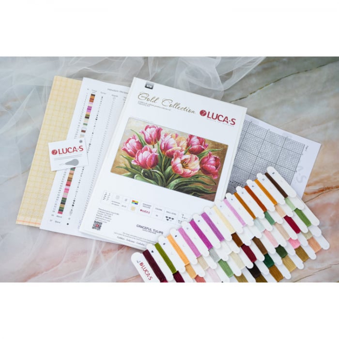 Set goblen de cusut, cu diagrama, Lalele gratioase, 35x24 cm [2]