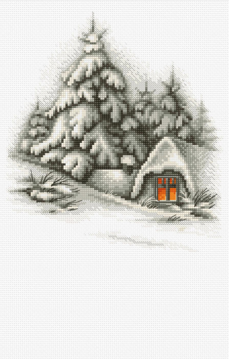 Set de brodat in cruciulita, Peisaj de iarna, 19.5x21.5 cm [1]