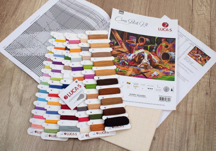 Set de brodat in cruciulita, Catelul Picasso, 40x29cm [3]