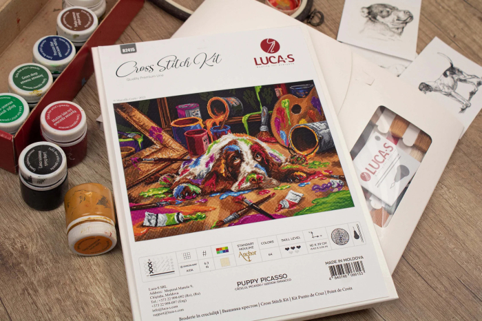 Set de brodat in cruciulita, Catelul Picasso, 40x29cm [8]